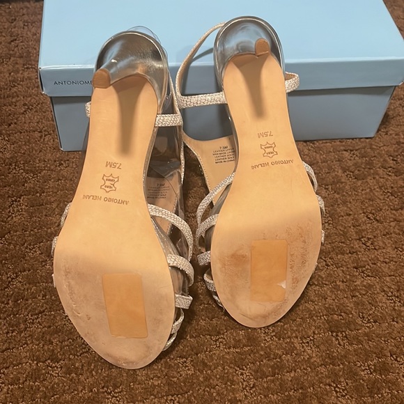 Silver Antonio Nadelle Platform Jeweled Dress Leather sandals - Picture 3 of 6